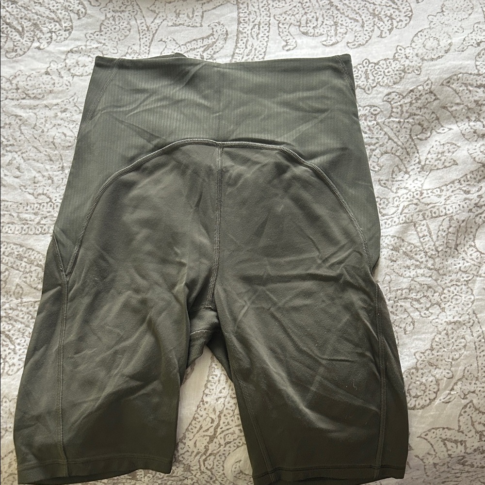 Lululemon High-Waisted Olive Green Biker Shorts